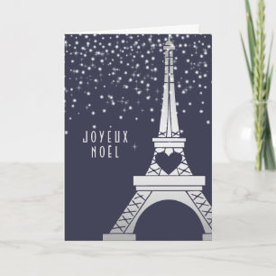 Cartes Pour Fêtes Annuelles Tour Eiffel de Noël de Paris avec la neige la nuit