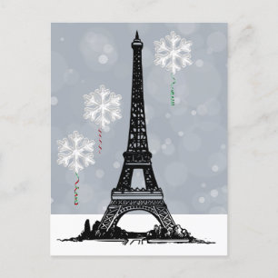 Cartes Pour Fêtes Annuelles Tour Eiffel d'hiver, Balloirs à flocons de neige N