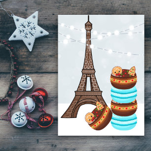 Cartes Pour Fêtes Annuelles Tour Eiffel et Macarons d'hiver Noël