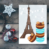 Cartes Pour Fêtes Annuelles Tour Eiffel et Macarons d'hiver Noël