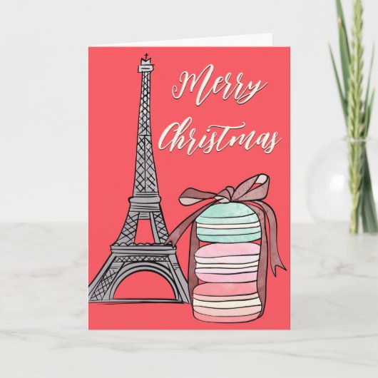 Cartes Pour Fêtes Annuelles Tour Eiffel et Macarons Joyeux Noël chaleureux (Devant)