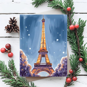 Cartes Pour Fêtes Annuelles Tour Eiffel joyeuse   Paris Noël Aquarelle