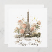 Cartes Pour Fêtes Annuelles Tour Eiffel "Joyeux anniversaire" avec nom personn (Devant / Derrière)