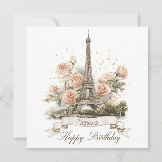 Cartes Pour Fêtes Annuelles Tour Eiffel "Joyeux anniversaire" avec nom personn (Devant)