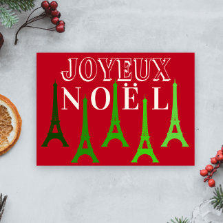 Cartes Pour Fêtes Annuelles Tour Eiffel Joyeux Noel Rouge & Vert Noël