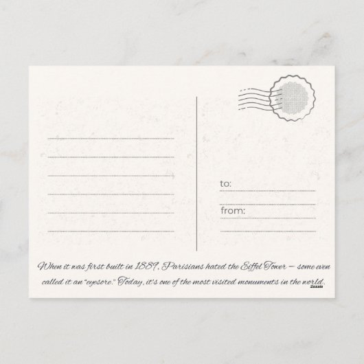 Cartes Pour Fêtes Annuelles Tour Eiffel Paris (Dos)