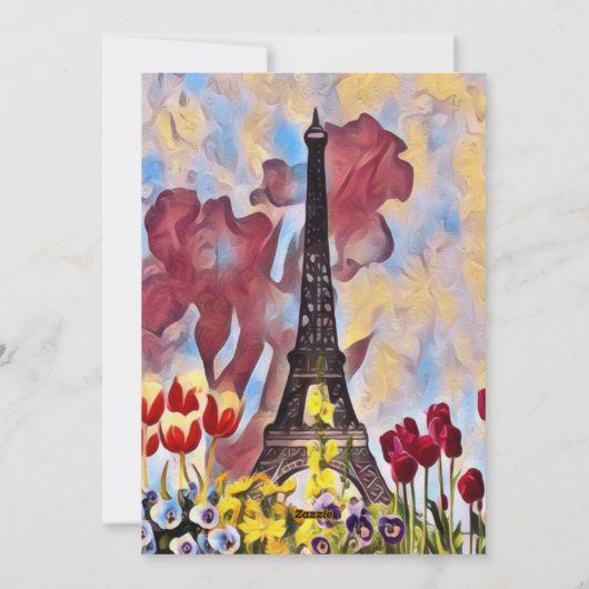 Cartes Pour Fêtes Annuelles Tour Eiffel, Paris Iris, Tulipes Fleurs Pâques (Dos)