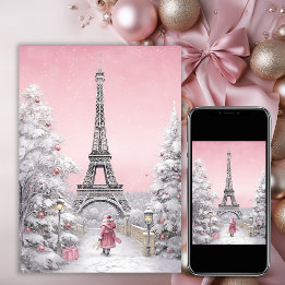 Cartes Pour Fêtes Annuelles Tour Eiffel, Père Noël, Paris Chic Rose Noël