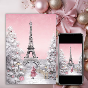 Cartes Pour Fêtes Annuelles Tour Eiffel, Père Noël, Paris Chic Rose Noël