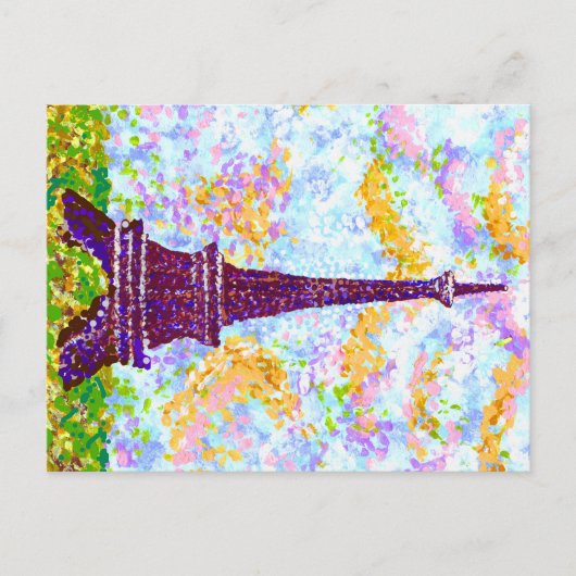 Cartes Pour Fêtes Annuelles Tour Eiffel Pointillism Paysage de printemps (Devant)
