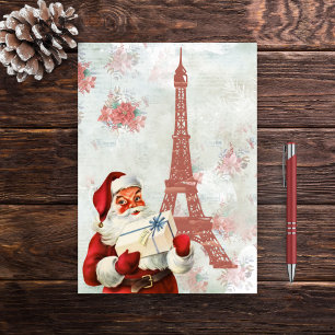 Cartes Pour Fêtes Annuelles Tour Eiffel vintage, Père Noël, Paris Noël