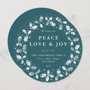 Cartes Pour Fêtes Annuelles Tour Green Holly Wreath Paix Amour + Joie