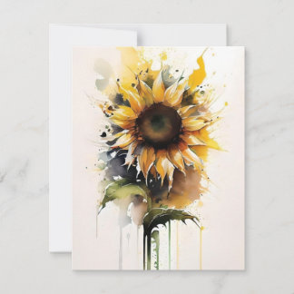 Cartes Pour Fêtes Annuelles Tournesol en aquarelles