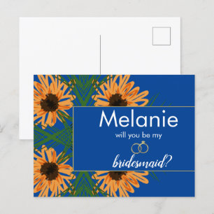Cartes Pour Fêtes Annuelles Tournesol Main Tirée Blue Bridesmaid Proposition