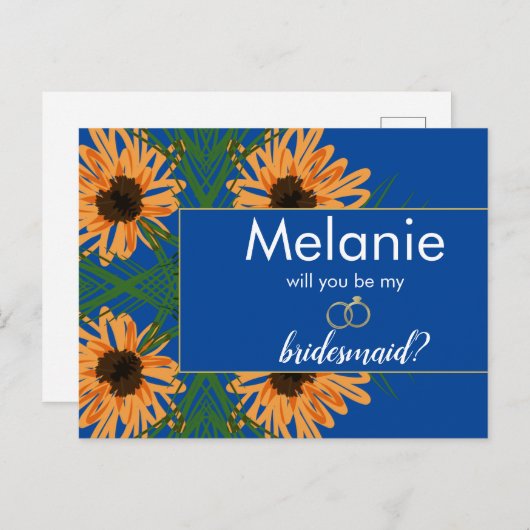 Cartes Pour Fêtes Annuelles Tournesol Main Tirée Blue Bridesmaid Proposition (Devant / Derrière)