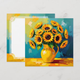 Cartes Pour Fêtes Annuelles Tournesols jaunes dans un vase à l'impasto