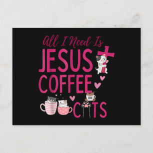 Cartes Pour Fêtes Annuelles Tout ce dont j'ai besoin est Jésus, café et chats