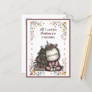 Cartes Pour Fêtes Annuelles Tout ce que je veux pour Noël est une LICORNE