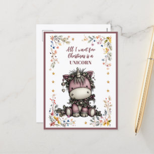 Cartes Pour Fêtes Annuelles Tout ce que je veux pour Noël est une LICORNE