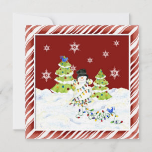 Cartes Pour Fêtes Annuelles Tout enchevêtré, Snowman aux lumières des arbres d