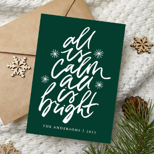 Cartes Pour Fêtes Annuelles Tout est calme, tout est lumineux Vert Non-photo