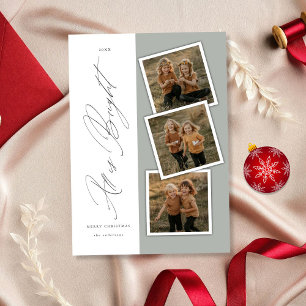 Cartes Pour Fêtes Annuelles Tout Est Lumineux Moderne 3 Photo Noël Sage Vert