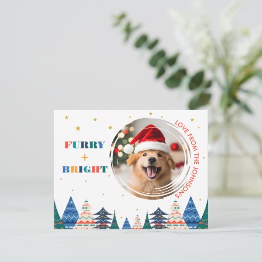Cartes Pour Fêtes Annuelles Tout Fou et Lumineux Photo de Chien Mignon (Debout devant)