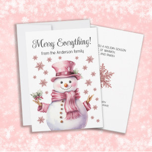 Cartes Pour Fêtes Annuelles Tout Joyeux Bonhomme de Neige Rose Flocons de Neig