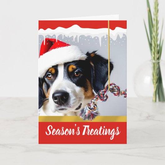 Cartes Pour Fêtes Annuelles Traçages de saison Chien de Noël dans la neige (Devant)