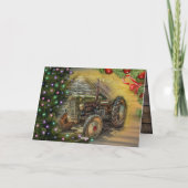 Cartes Pour Fêtes Annuelles Tracteur agricole de Noël avec arbre de Noël (Dos)