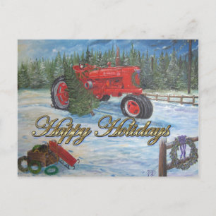 Cartes Pour Fêtes Annuelles Tracteur antique Joyeuses Vacances à une ferme d'a