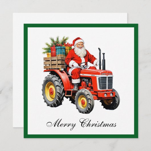 Cartes Pour Fêtes Annuelles Tracteur rouge branché Funny Noël non photo (Devant / Derrière)