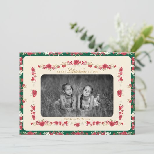 Cartes Pour Fêtes Annuelles traditional christmas red green floral elegant (Debout devant)
