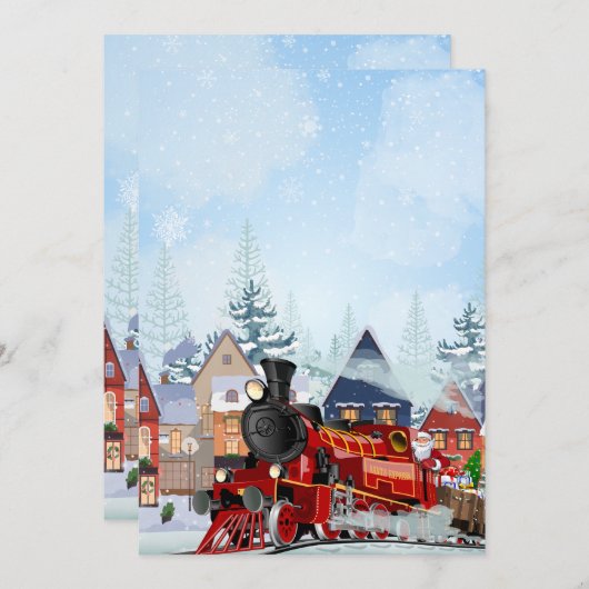 Cartes Pour Fêtes Annuelles Train de Noël (Devant / Derrière)