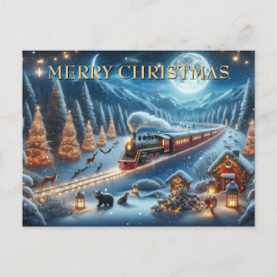 Cartes Pour Fêtes Annuelles Train de Noël avec lanternes et animaux de la forê
