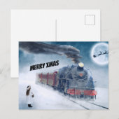 Cartes Pour Fêtes Annuelles Train de Noël d'hiver avec fille (Devant / Derrière)