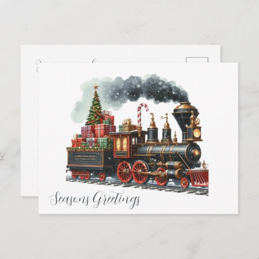 Cartes Pour Fêtes Annuelles Train de Noël festif ajouter un message (Devant / Derrière)