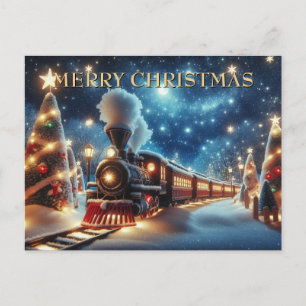 Cartes Pour Fêtes Annuelles Train de Noël sous un ciel étoilé au clair de lune