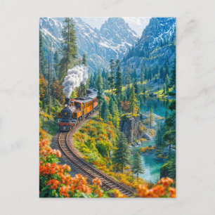 Cartes Pour Fêtes Annuelles Train miniature à vapeur en forêt alpine