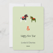 Cartes Pour Fêtes Annuelles Traîneau à cheval, mulet, chat en vert et rouge (Dos)