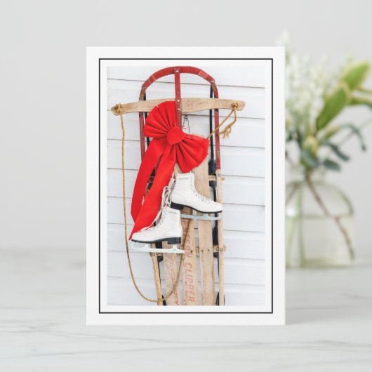 Cartes Pour Fêtes Annuelles Traîneau à l'ancienne avec patins à glace (Debout devant)