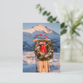 Cartes Pour Fêtes Annuelles Traîneau dans la neige avec couronne de Noël (Debout devant)