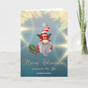 Cartes Pour Fêtes Annuelles Traîneau de lutin nordique branches de pin doré