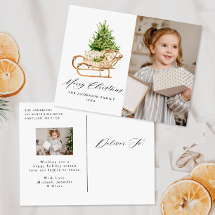 Cartes Pour Fêtes Annuelles Traîneau de Noël aquarelle Boho 2 Photo