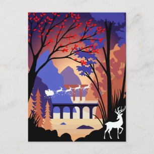 Cartes Pour Fêtes Annuelles Traîneau de Noël de Santa de la forêt crépusculair