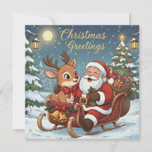 Cartes Pour Fêtes Annuelles Traîneau du Père Noël et des rennes de Noël 