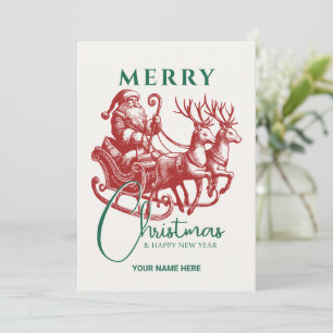 Cartes Pour Fêtes Annuelles Traîneau et rennes du Père Noël vintage
