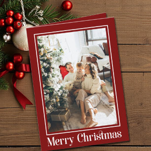 Cartes Pour Fêtes Annuelles Trendy Elegant Red 2 photo Famille Joyeux Noël