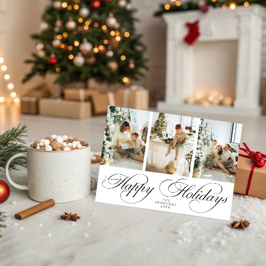Cartes Pour Fêtes Annuelles Trendy Elegant Script 3 Photo Collage Christmas