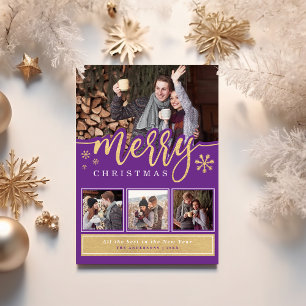 Cartes Pour Fêtes Annuelles Trendy Purple Gold Joyeux Noël Photo Collage